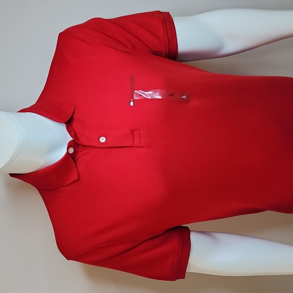 TOMMY HILFIGER POLO SHIRT, RED SIZE LARGE (L)